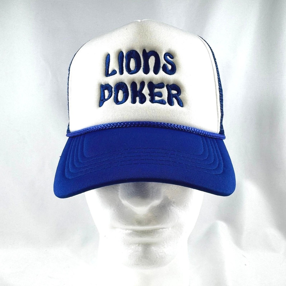 UNIQUE Lions Poker Trucker Hat Blue White Mesh Snapback LA Strong Heart Cap